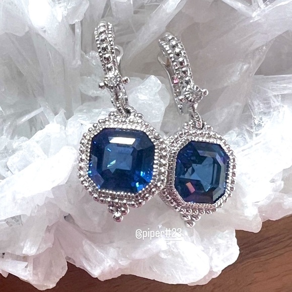 NWOT Judith Ripka JR TWO Estate Syn. Blue Sapphire Drop Earrings - Picture 5 of 13
